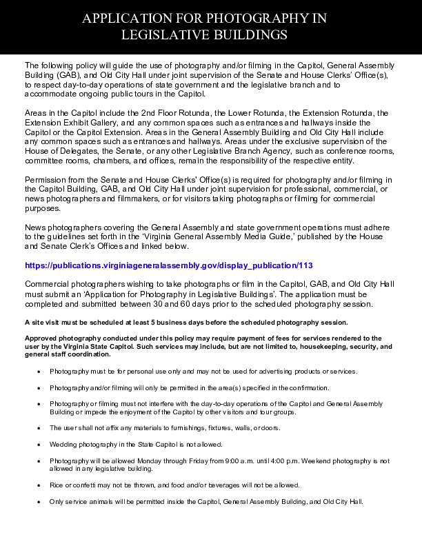 PDF preview image of Application for photography in the State Capitol